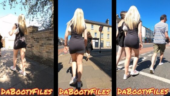 DaBootyFiles Shooter Sexy Blonde in Grey Dress