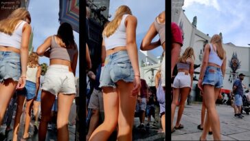 Two Young Blonde Tourists in Shorts