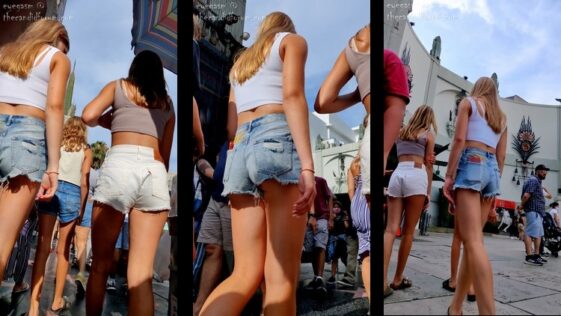 Two Young Blonde Tourists in Shorts