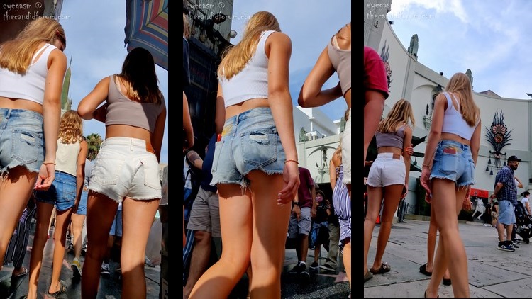 Two Young Blonde Tourists in Shorts