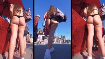 Beautiful Teen in Black Thong Walking