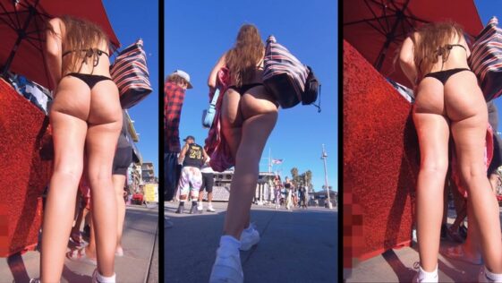 Beautiful Teen in Black Thong Walking