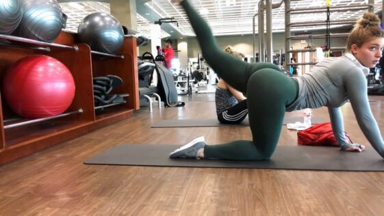 Beautiful Woman with Big Butt Exercising in Green Spandex Part 3
