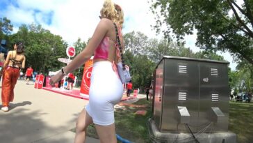 Blonde with Big Booty in Short Spandex White
