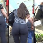 Sexy Girl Big Booty in Grey Spandex at the Mall