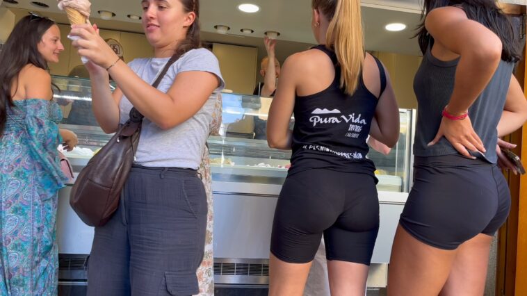 Two Girlfriends with Sexy Butts in Spandex Shorts
