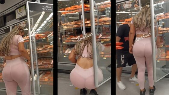 Milf Big Booty in Pink Spandex Shopping at Walmart