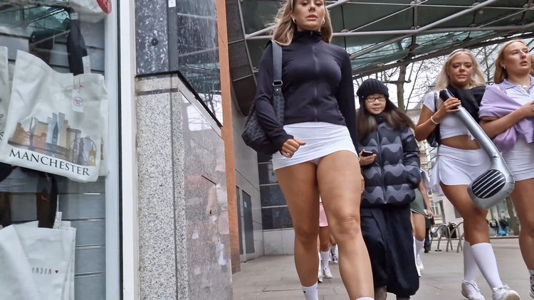 Group of Friends with Sexy Legs in Tiny Skirts