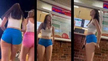 Brunette Sexy Tight Micro Shorts with Friend