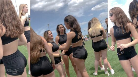 Sexys Young Cheerleaders with shorts Spandex and Short Skirts