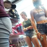 Two Blonde Teenage Sisters with Slim Bodies in Tiny Shorts