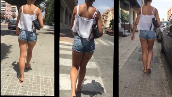 Walking Cheeks in Short Jeans Sexy Booty