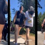 Woman with Big Booty in Spandex Shorts Walking with her Mother