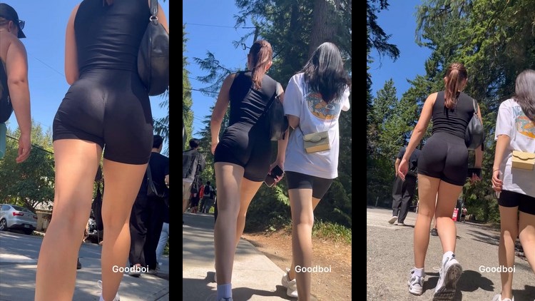Woman with Big Booty in Spandex Shorts Walking with her Mother
