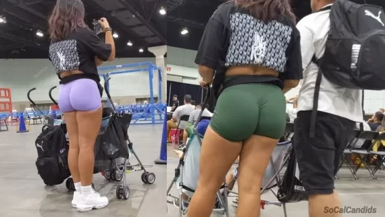 SoCalCandids Sexy Young Mom in Spandex Shorts at Expo