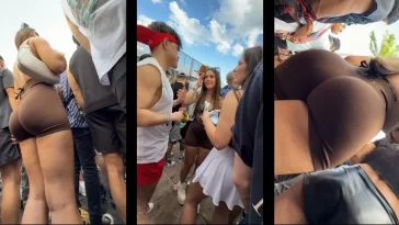 Sexy Booty Wearing Spandex Short at the Summer Festival
